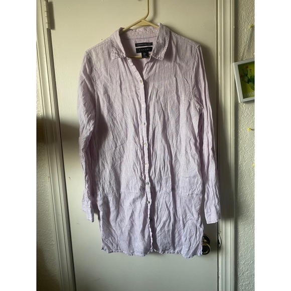 Tahari Essentials 100% Linen Button Down Shirt tunic Womens Size M Lavender - Picture 1 of 4